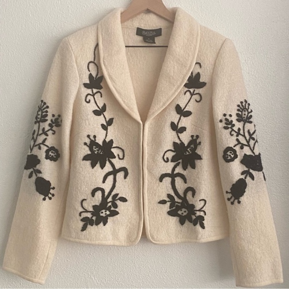 Vintage Wool Blazer with Black Embroidered Embellishment